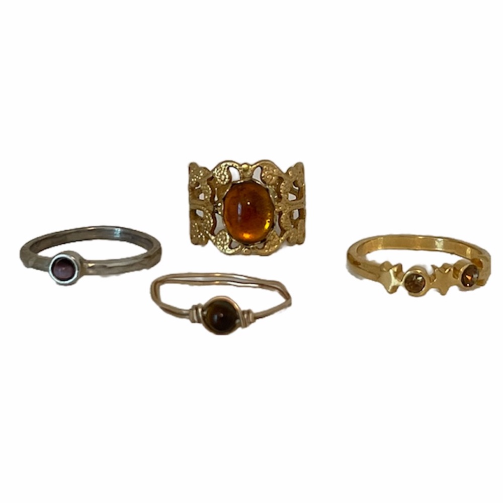 Vintage Gold Gemstone Rings Bundle Set of 4 Rings